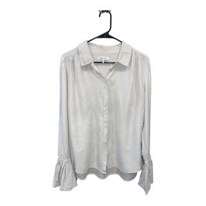 Frame 100% Silk Ruffle Cuffs Bell Sleeve Polka Dot Button Up Shirt | Size XL